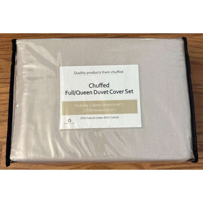 CHUFFED 54% French Linen 45% Cotton Duvet Cover Set 3PC Full/Queen Natural Linen