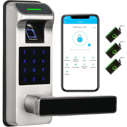 HARFO A01 Fingerprint Touchscreen Keyless Smart Lever Door Lock Satin Nicke App