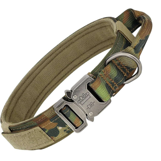 Tactical Dog Collar Military Dog Collar Wide & Thick w/ Handle & Metal Buckle M