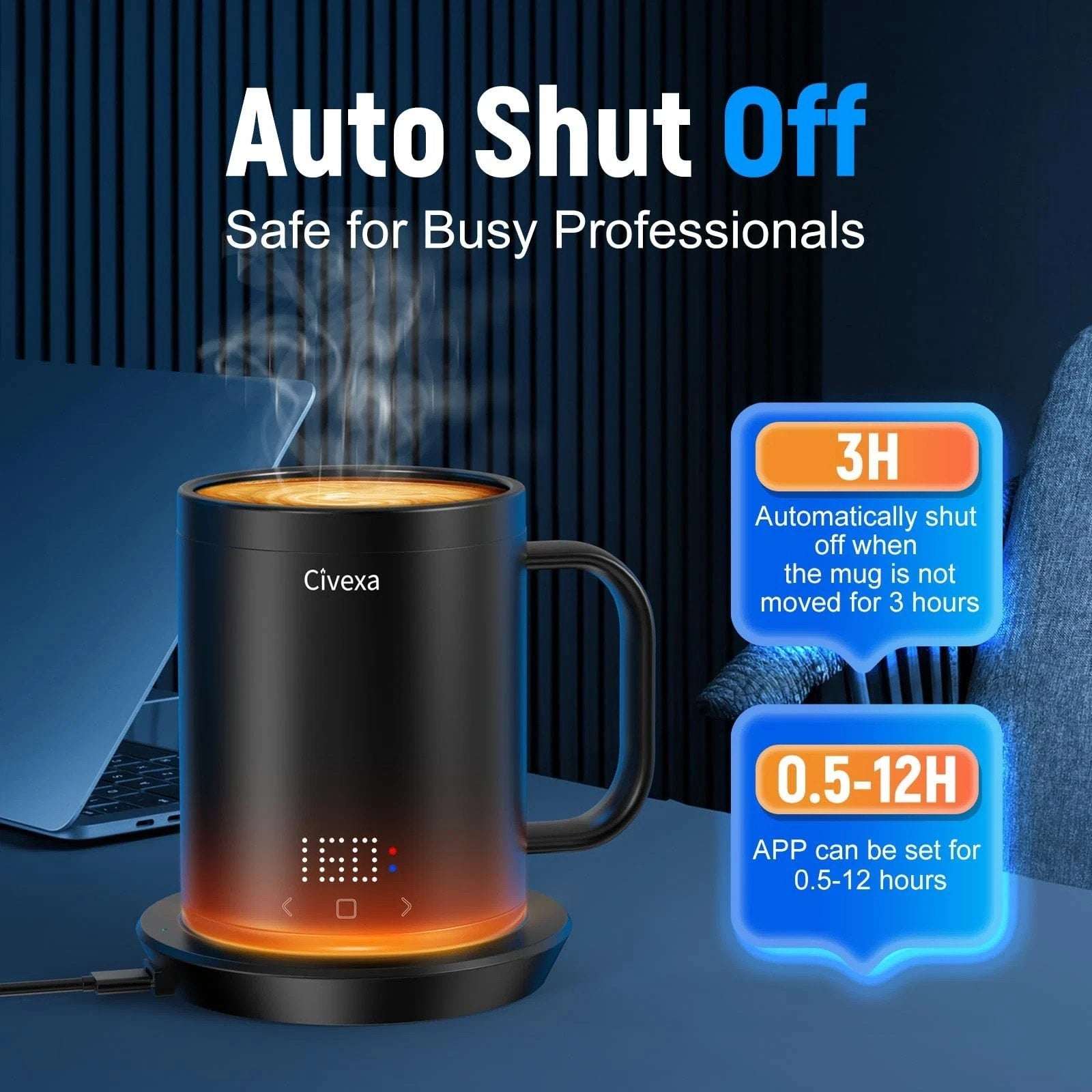 Civexa Heated Smart Mug Coffee Cup Rechargeable Touch & APP Control Auto Shutoff