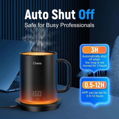 Civexa Heated Smart Mug Coffee Cup Rechargeable Touch & APP Control Auto Shutoff