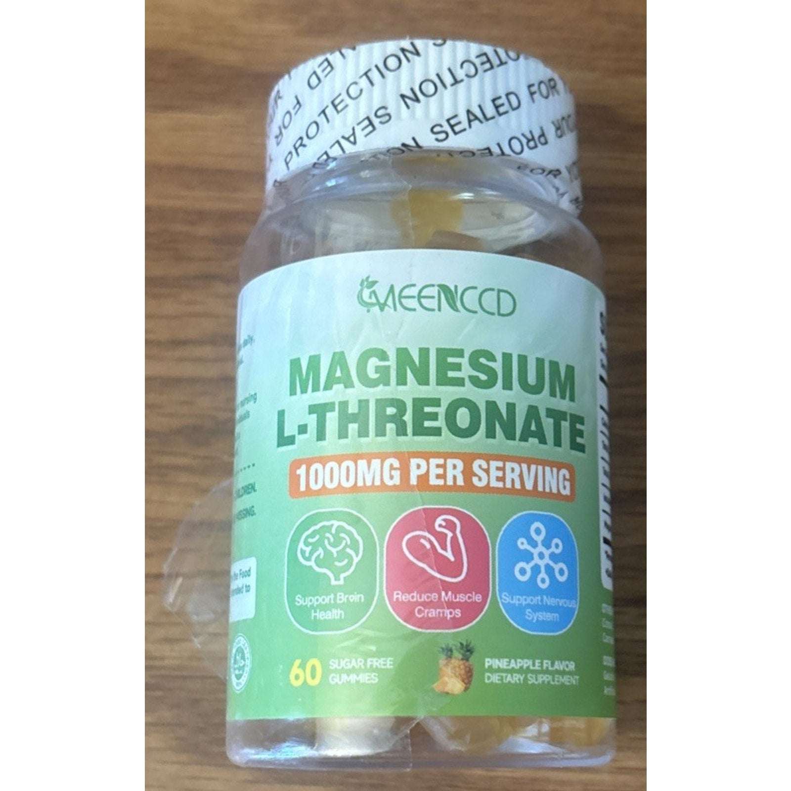 Magnesium L-Threonate 1000mg 60 Sugar Free Gummies Pineapple for Kids & Adults