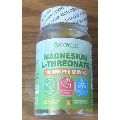 Magnesium L-Threonate 1000mg 60 Sugar Free Gummies Pineapple for Kids & Adults