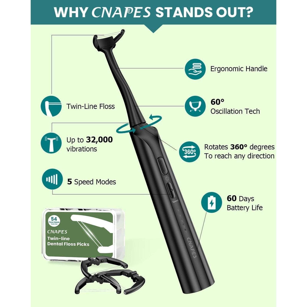CNAPES Electric Oscillating & Vibrating Flosser + 54 Reusable Refill Floss Heads