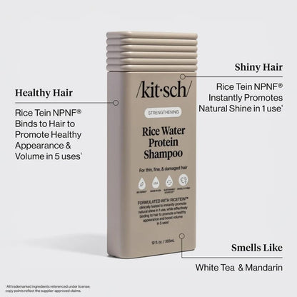 Kitsch Strengthening Rice Water Protein Shampoo Thin, Fine & Damaged Hair 12.3oz