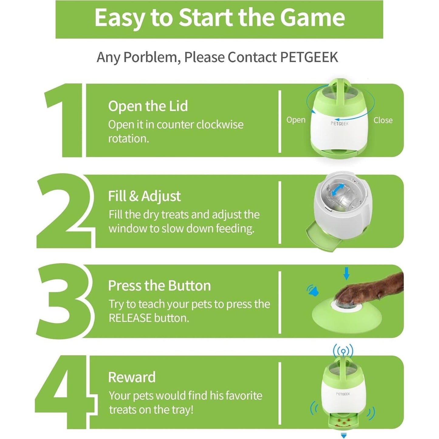 Automatic Dog Treat Food Dispenser w/ Button Remote - Memory Training Dual Power