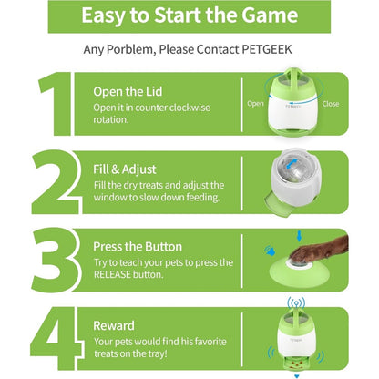 Automatic Dog Treat Food Dispenser w/ Button Remote - Memory Training Dual Power