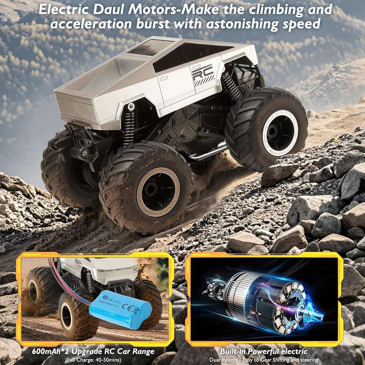 1:16 RC Amphibious Tesla 4WD All-Terrain Waterproof Monster Truck, 360° Rotation