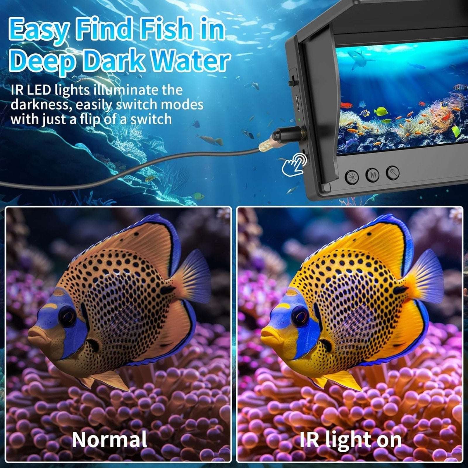 Underwater Fishing Camera Fish Finder w/ Infrared Night Vision, 4.3" LCD Display