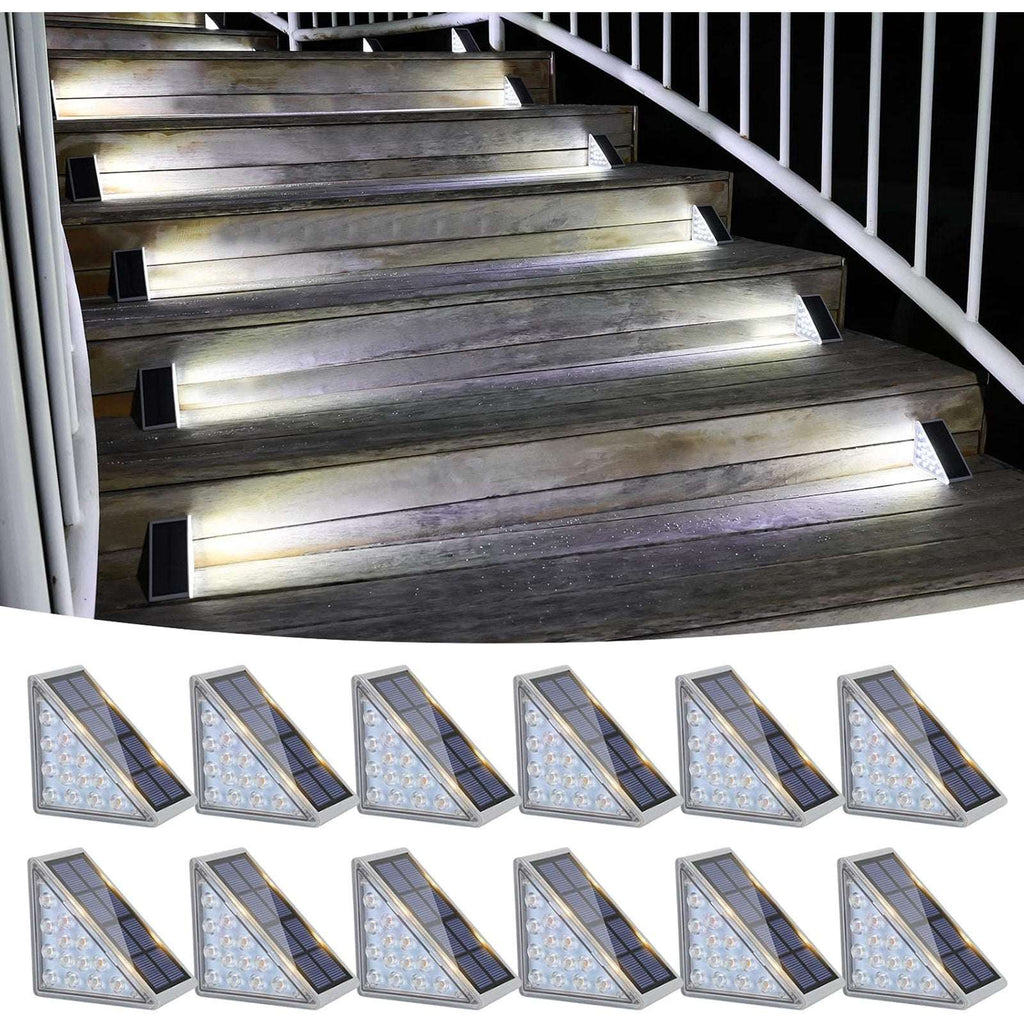 12Pk Solar Step Lights Outdoor Waterproof LED Stair Deck Yard Walkway Light Set