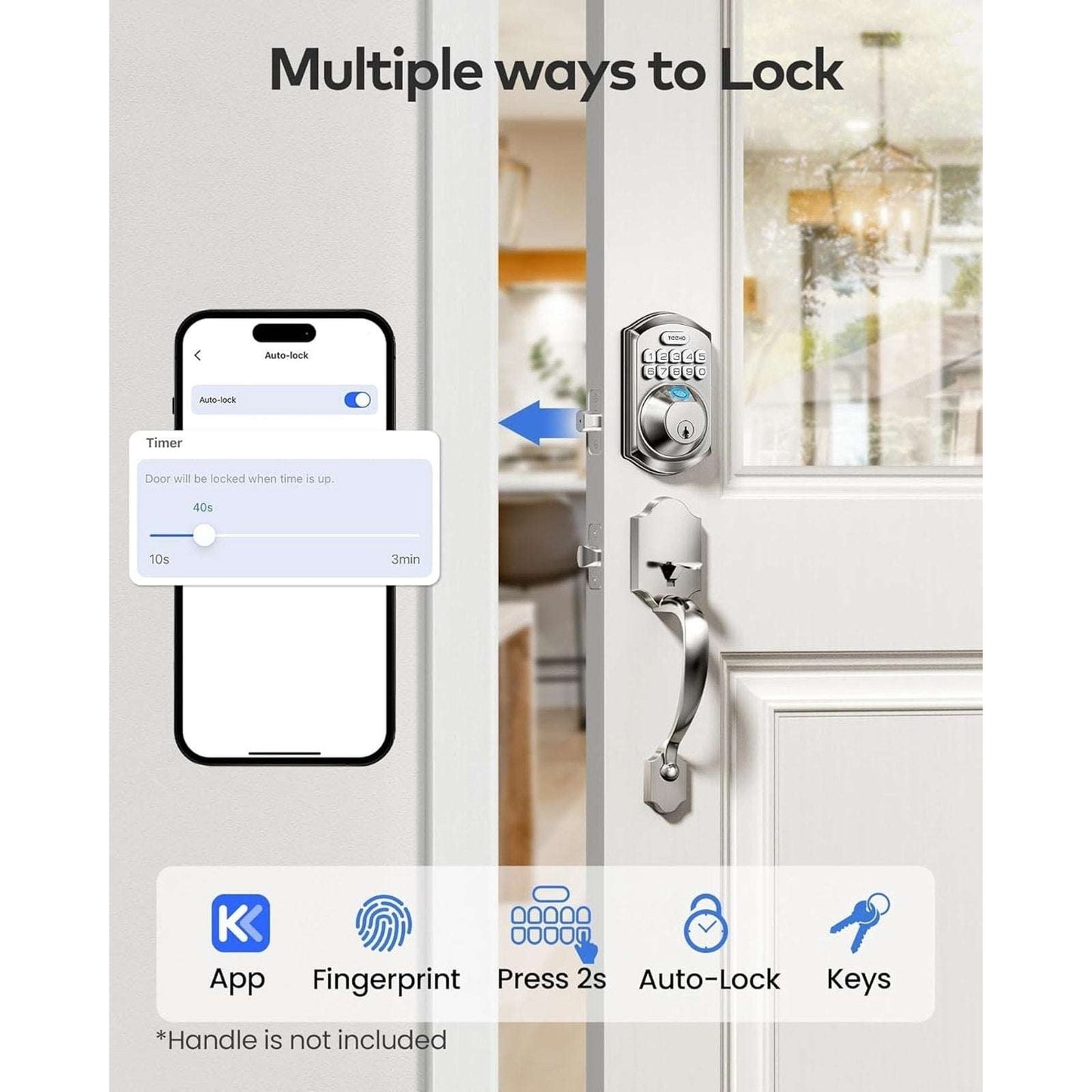 TEEHO Built-in WiFi Smart Lock TE012W Fingerprint Door Lock w App Control Remote