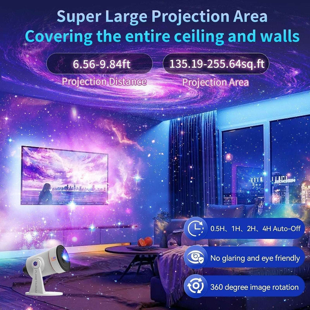4K HD Galaxy Star Projector with 10 Slides, 360° Rotation, Timer & 8 LED Colors
