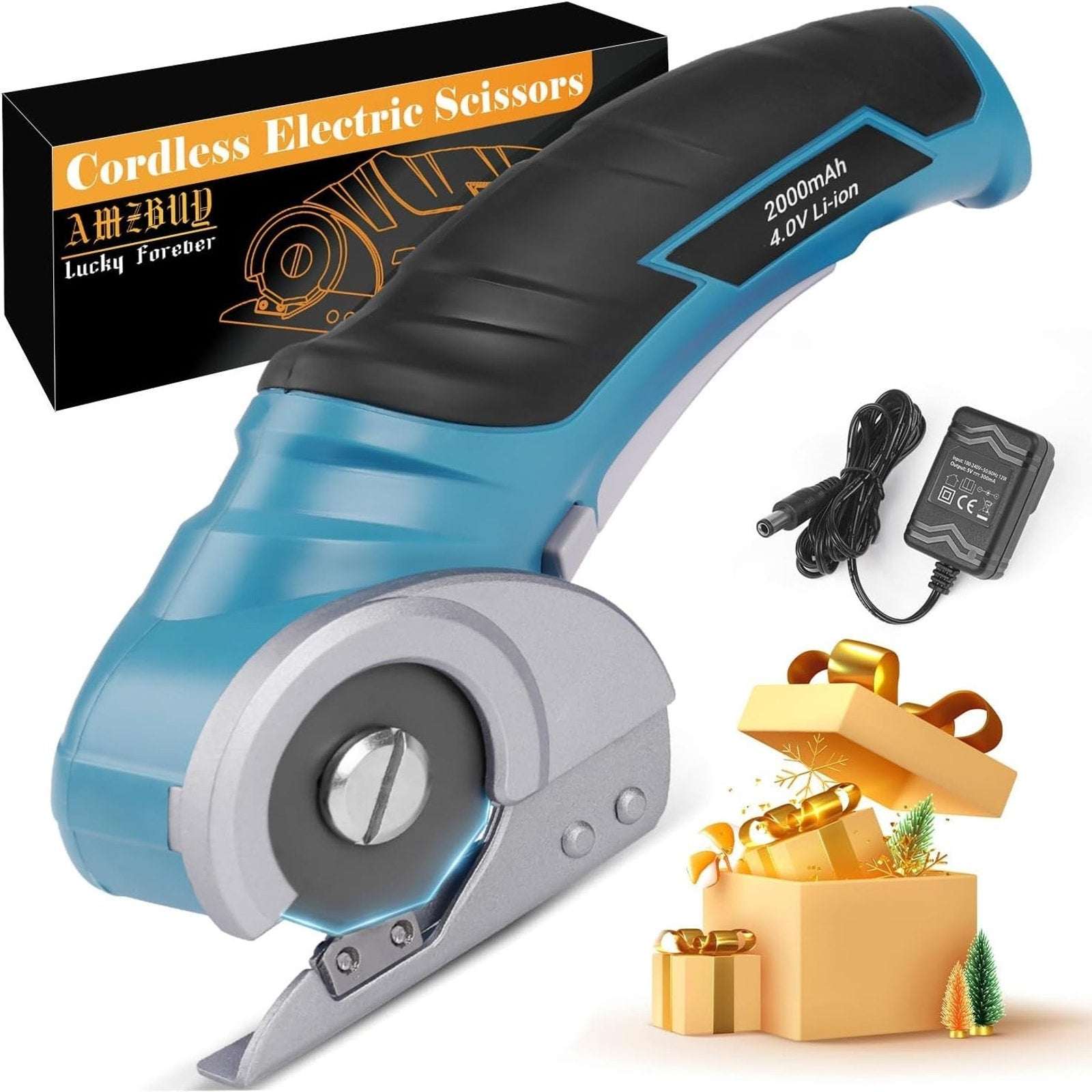 Cordless Electric Scissors 4V Rechargeable Rotary Cardboard Cutter, 2000mAh Bat