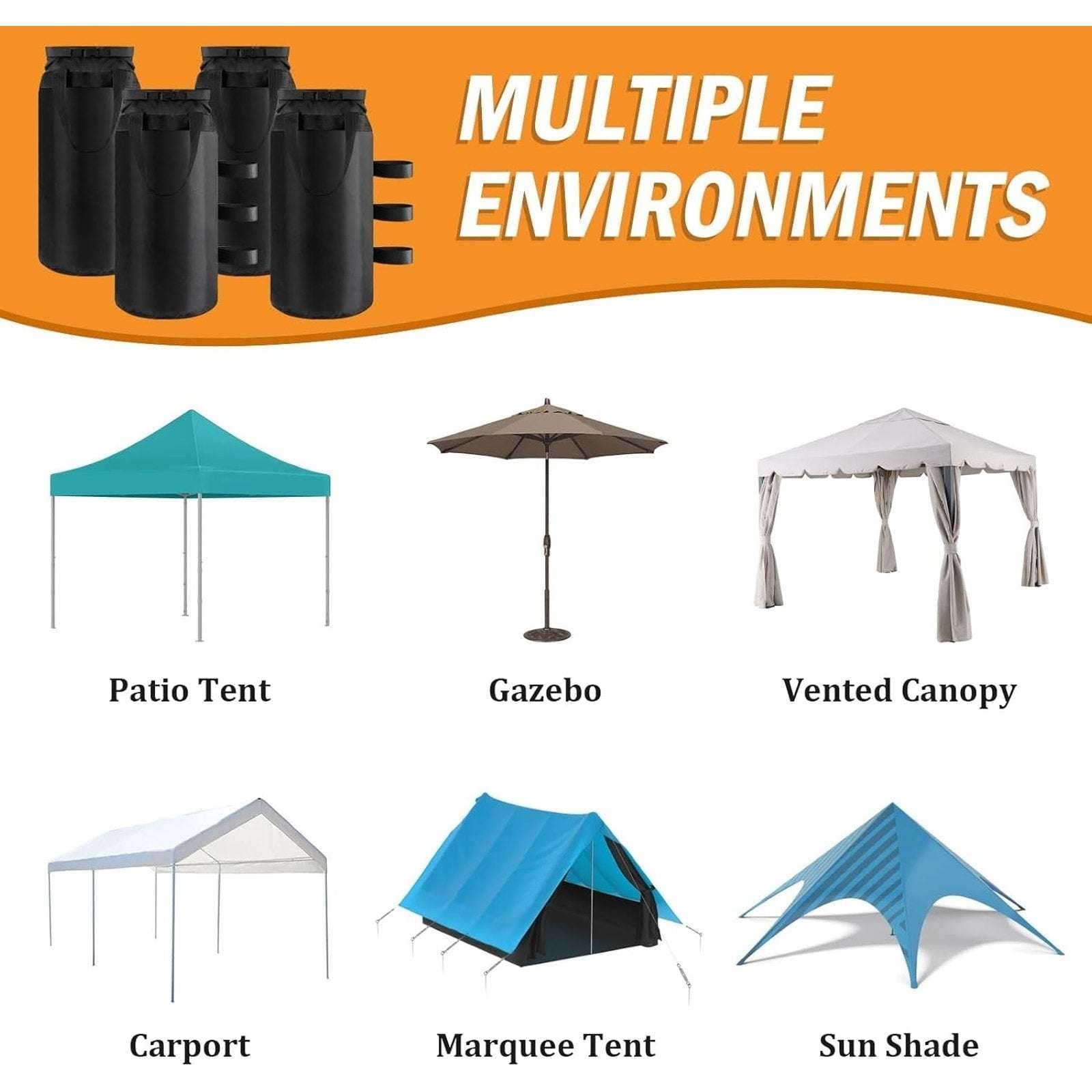 300lbs Canopy Weights Sand Bags Set of 4, XL Heavy Duty 1680D Black Sandbags