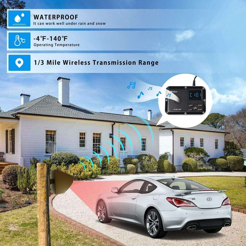 Wuloo 1800ft Solar Driveway Alarm Wireless Weatherproof Motion Sensor 1R/4Sensor