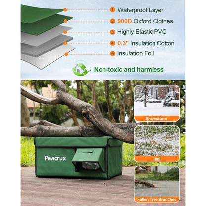 Outdoor Heated Cat House Weatherproof Winter Shelter w/ Escape Door, Heating Pad