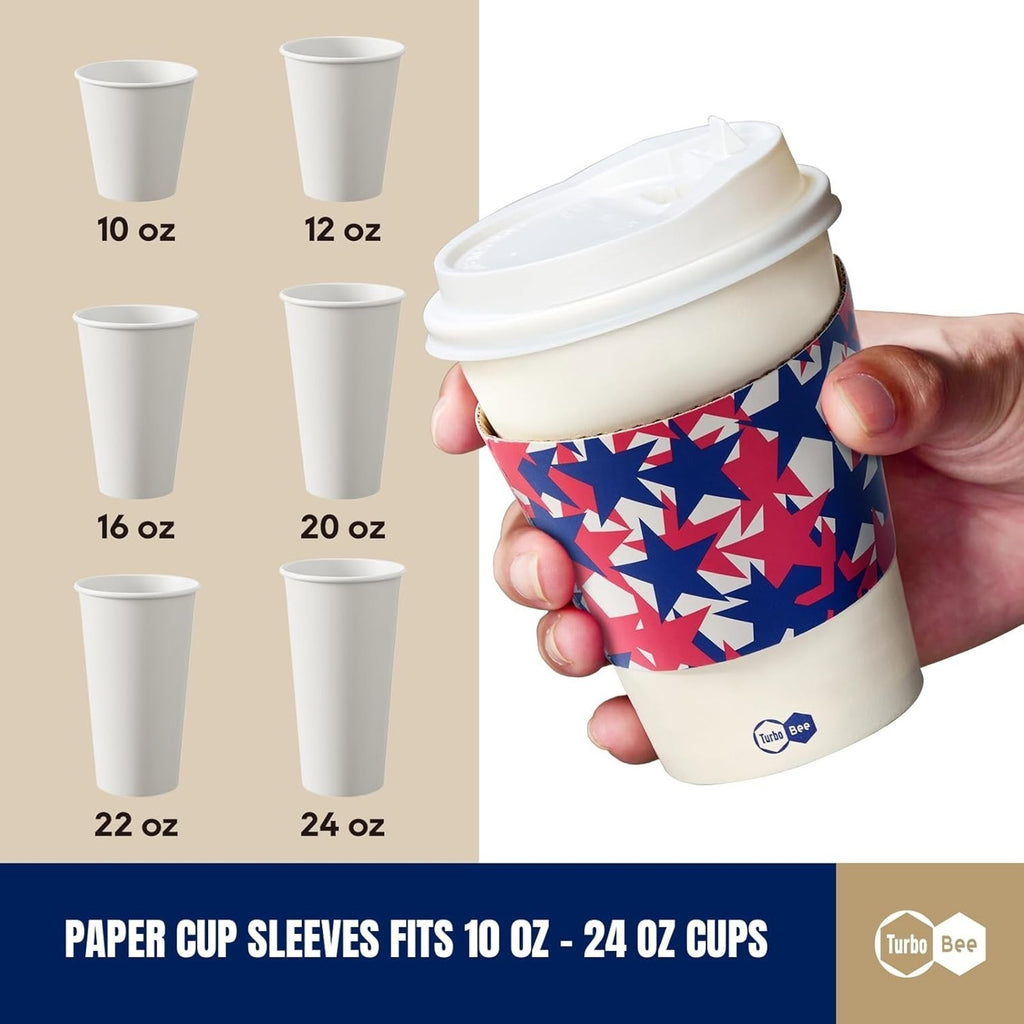 Disposable Coffee Cup Sleeves for Hot or Cold Drinks Patriotic Fits 10oz - 24oz