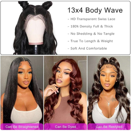 30 Inch Body Wave HD 13x4 Lace Front Wigs Human Hair Pre Plucked 180% Density