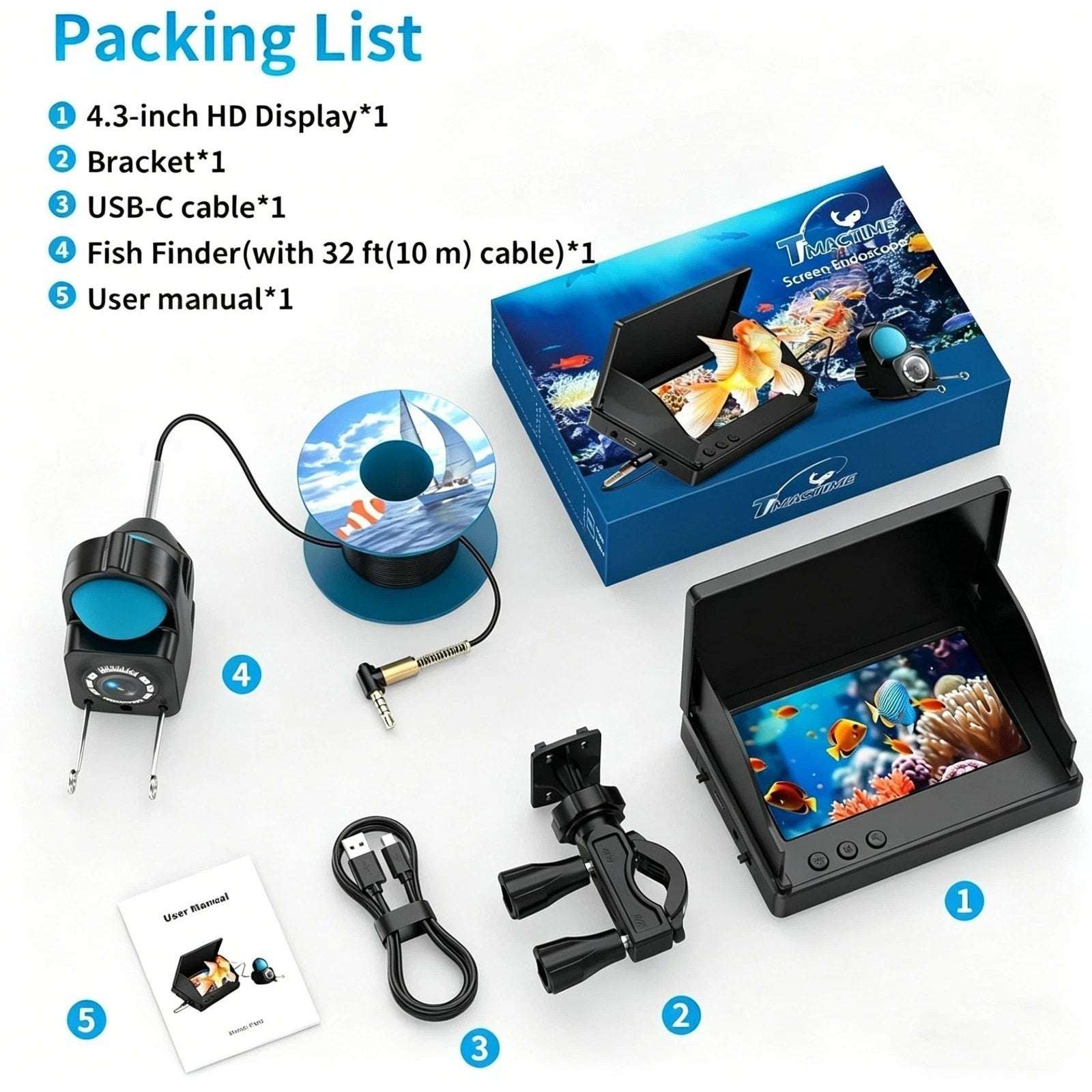 Underwater Fishing Camera Fish Finder w/ Infrared Night Vision, 4.3" LCD Display