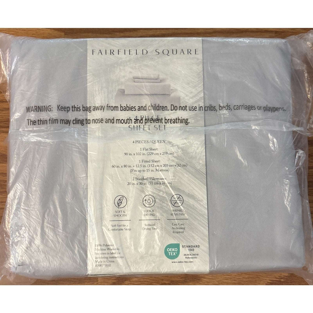 FAIRFIELD SQUARE ULTRA SOFT Wrinkle Resistant 4PC Sheet Set Pewter Gray QUEEN