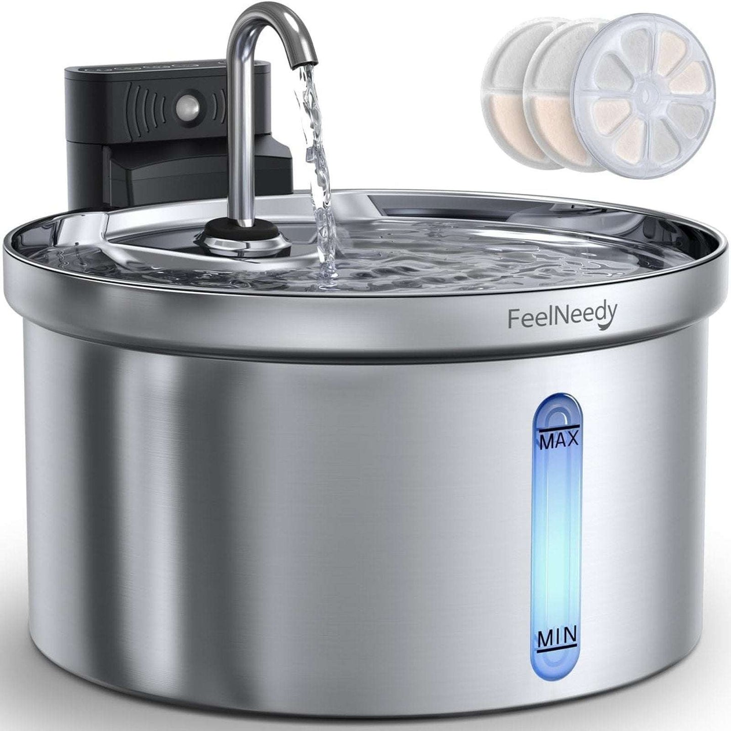 Wireless Smart Pet Cat Dog Water Fountain Rechargeable FEELNEEDY Stainless 3.5L