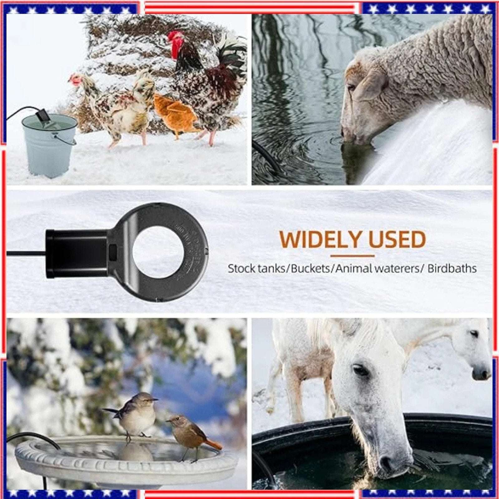 500W Utility De-Icer Submergible Chicken Water Heater for Farm Livestock Cast