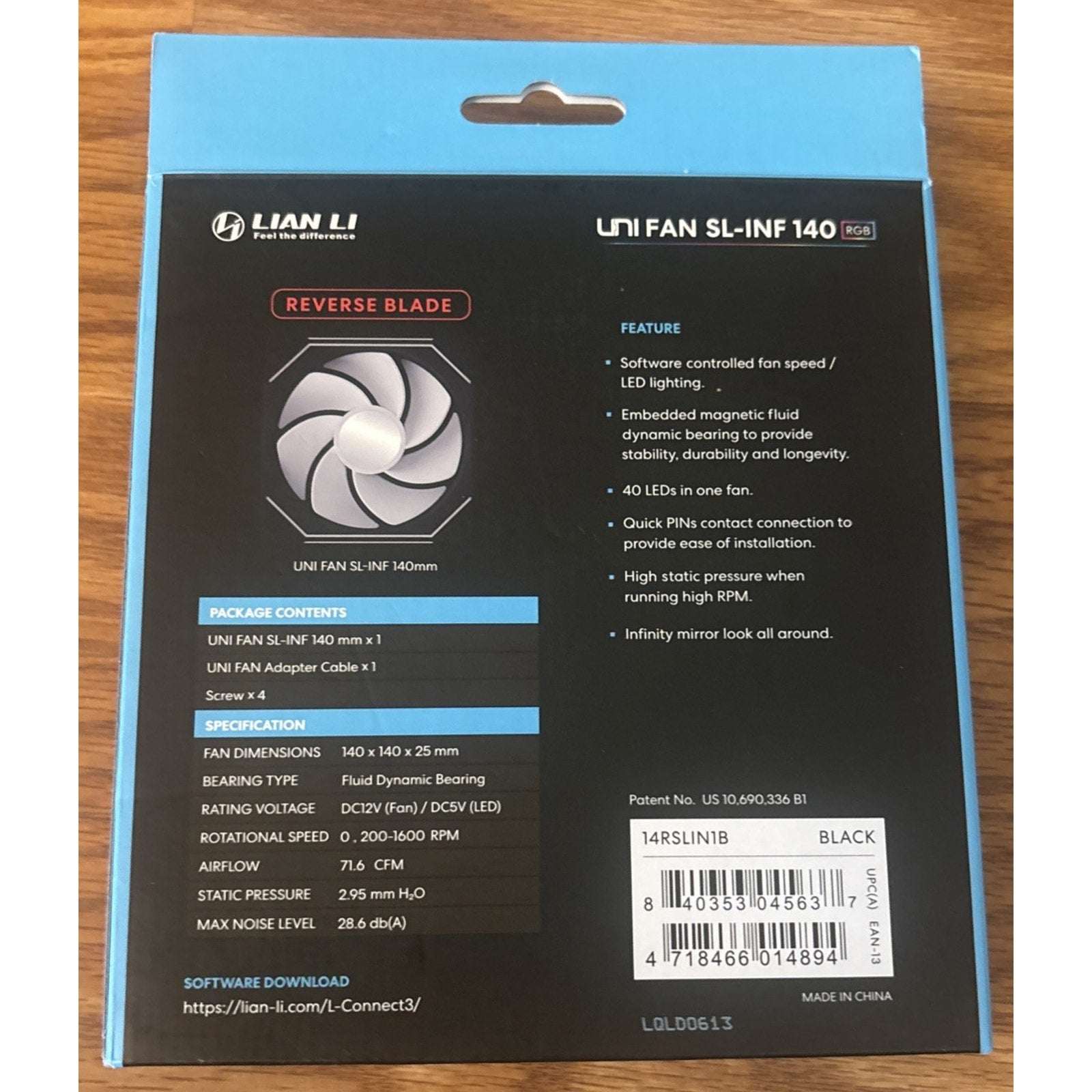 LIAN Li UNI FAN SL-INF 140mm RGB Reverse Blade Case Fan Black Daisy-Chain ARGB