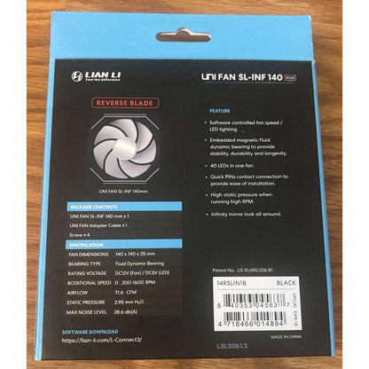 LIAN Li UNI FAN SL-INF 140mm RGB Reverse Blade Case Fan Black Daisy-Chain ARGB