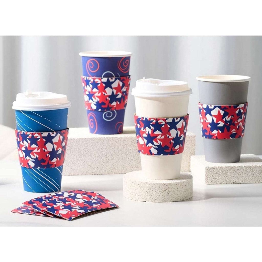 Disposable Coffee Cup Sleeves for Hot or Cold Drinks Patriotic Fits 10oz - 24oz