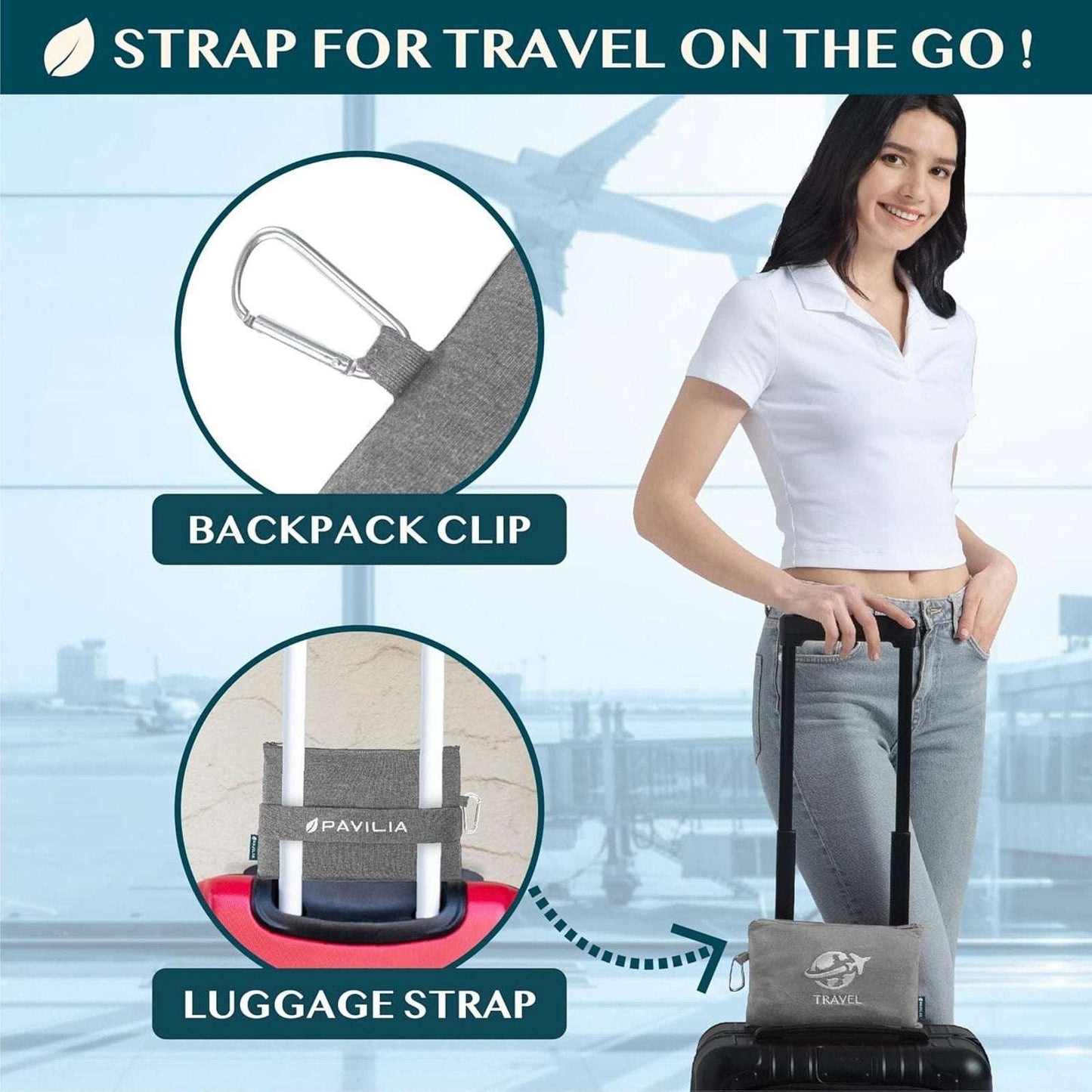 PAVILIA Compact Travel Blanket Pillow Set Airplane Roadtrip Car Flight Plane+