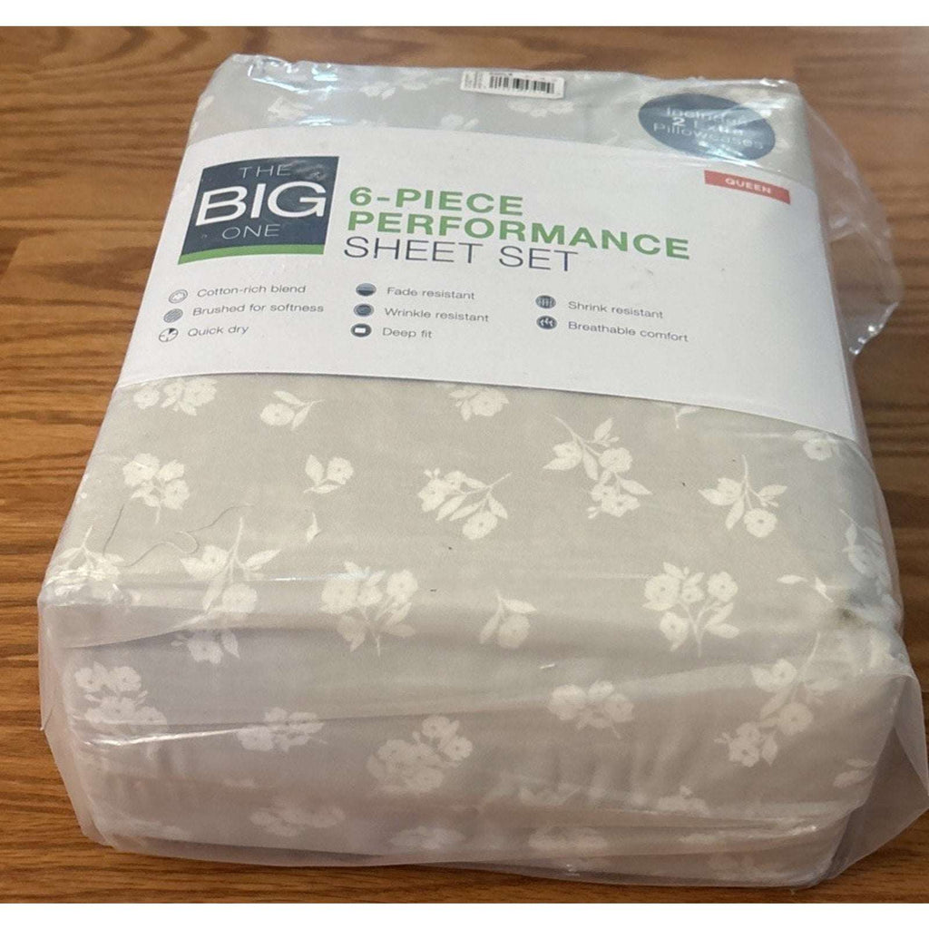 THE BIG ONE Performance Brushed Cotton Deep Fit 6PC Sheet Set Floral Queen
