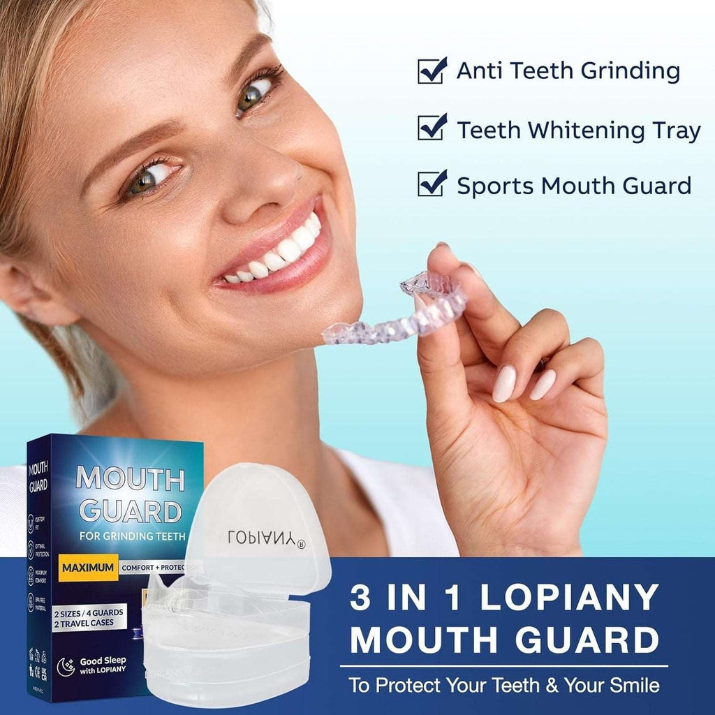 Lopiany Mouth Guards for Grinding Teeth Max Comfort 2 Sizes, 4 Guards & 2 Cases