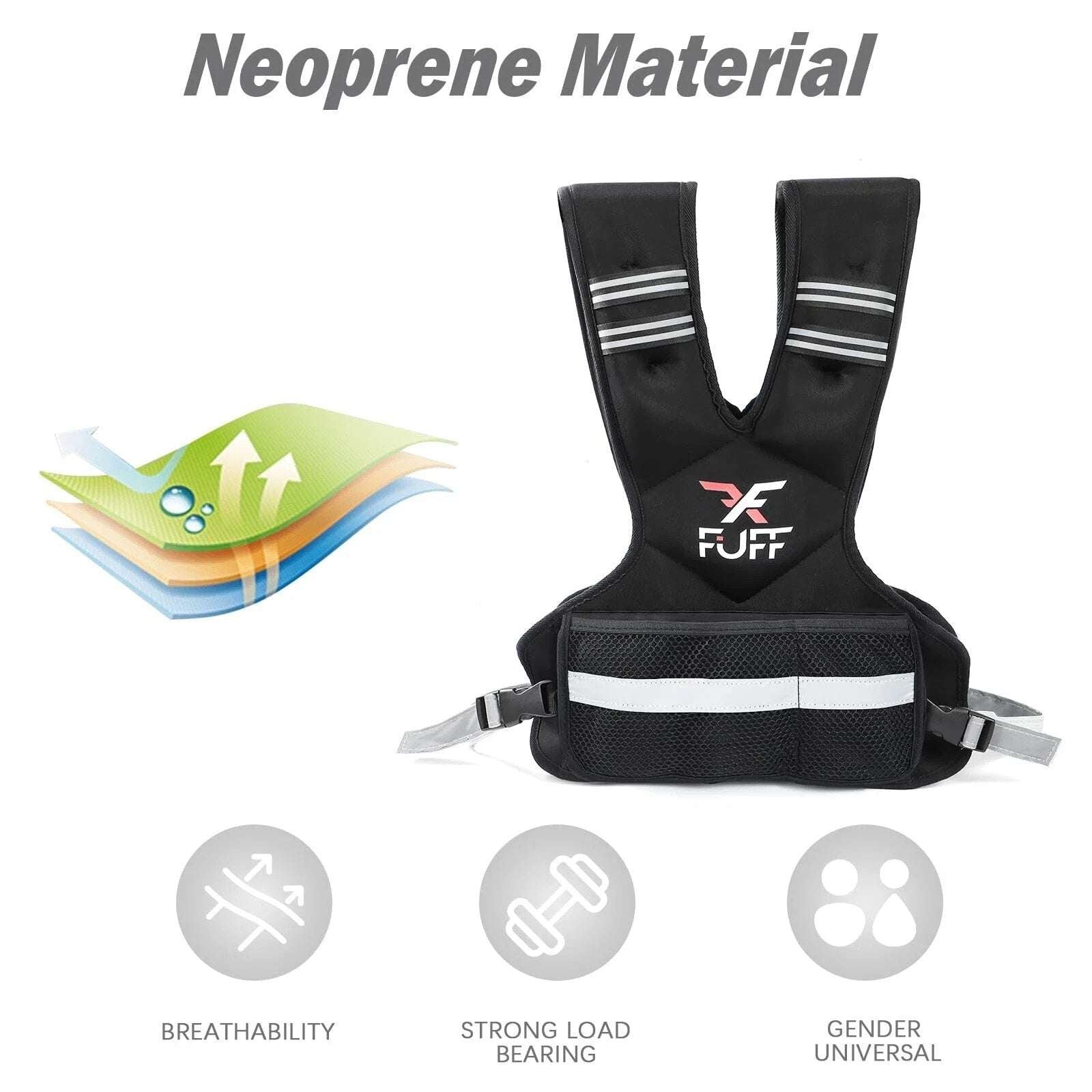 FUFF 4-10lb Adjustable Weighted Vest w/ 6 Ironsand Weights for Strength Training