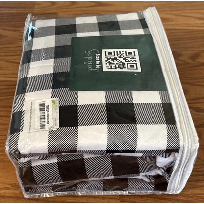 LAMANNI 100% Premium Cotton Flannel Buffalo Plaid Sheet Set - Black/White Queen
