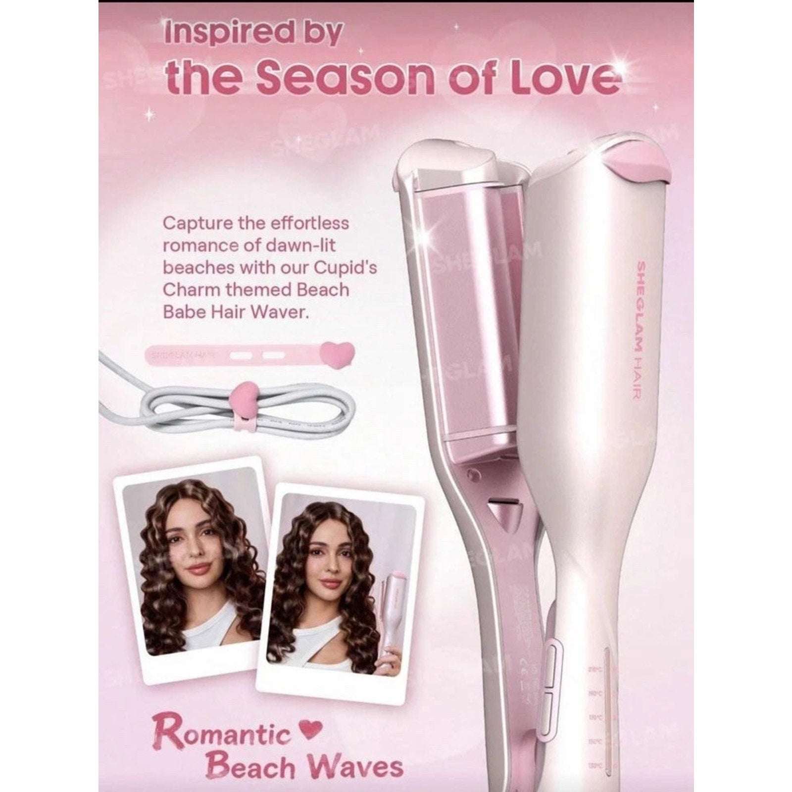SHEGLAM HAIR Cupid's Charm Beach Babe Hair Waver 1" Smart Timer, Deep U Design