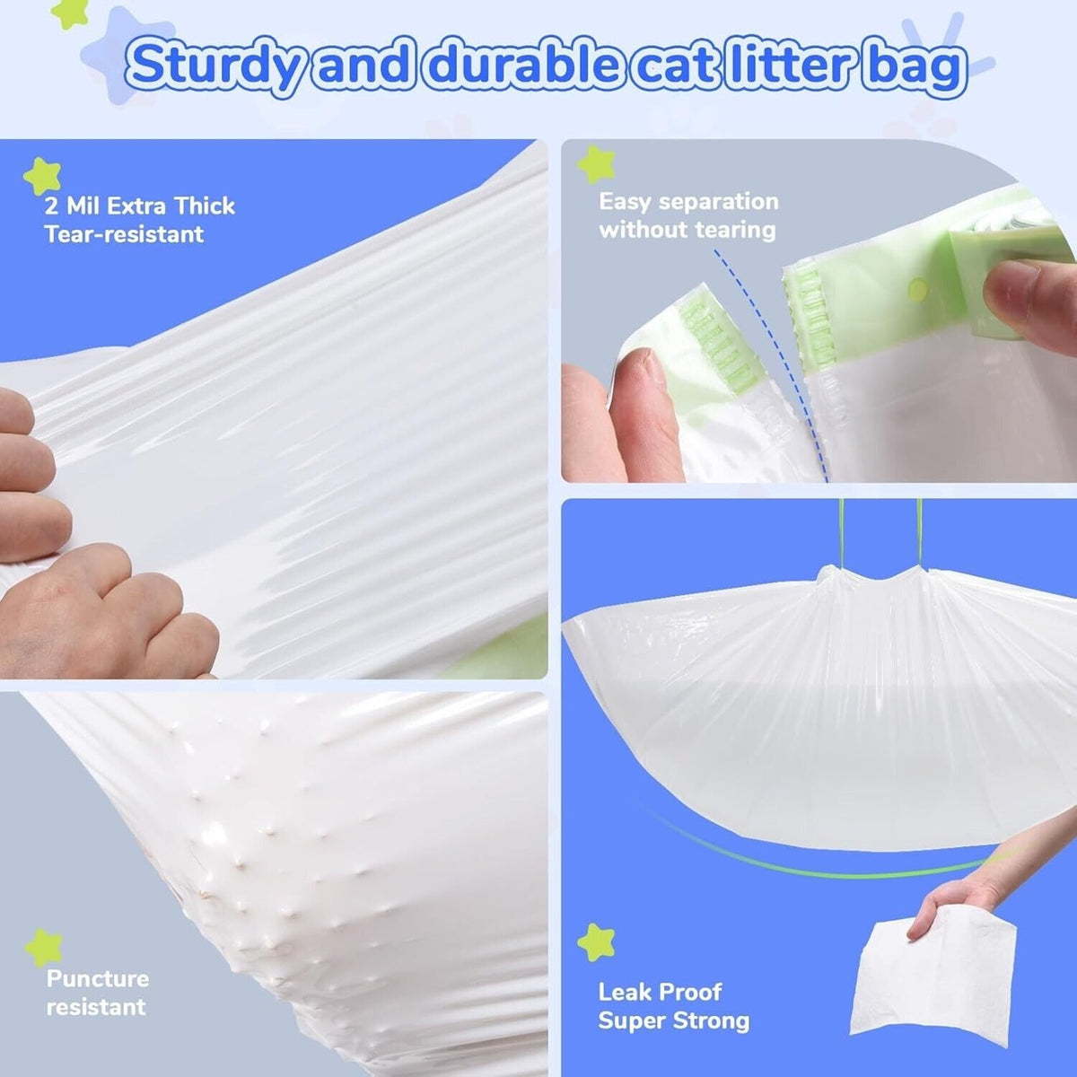 54 Count Jumbo Litter Box Liners Drawstring Bags Heavy Duty - Tear & Leak Resist