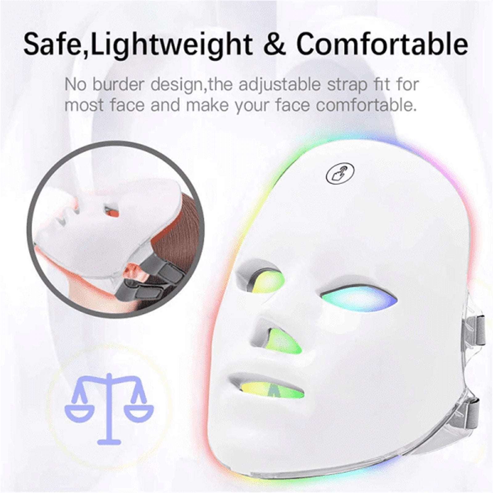 Glokore 7-in-1 LED Wireless Light Therapy Face Mask Device White Open Box New