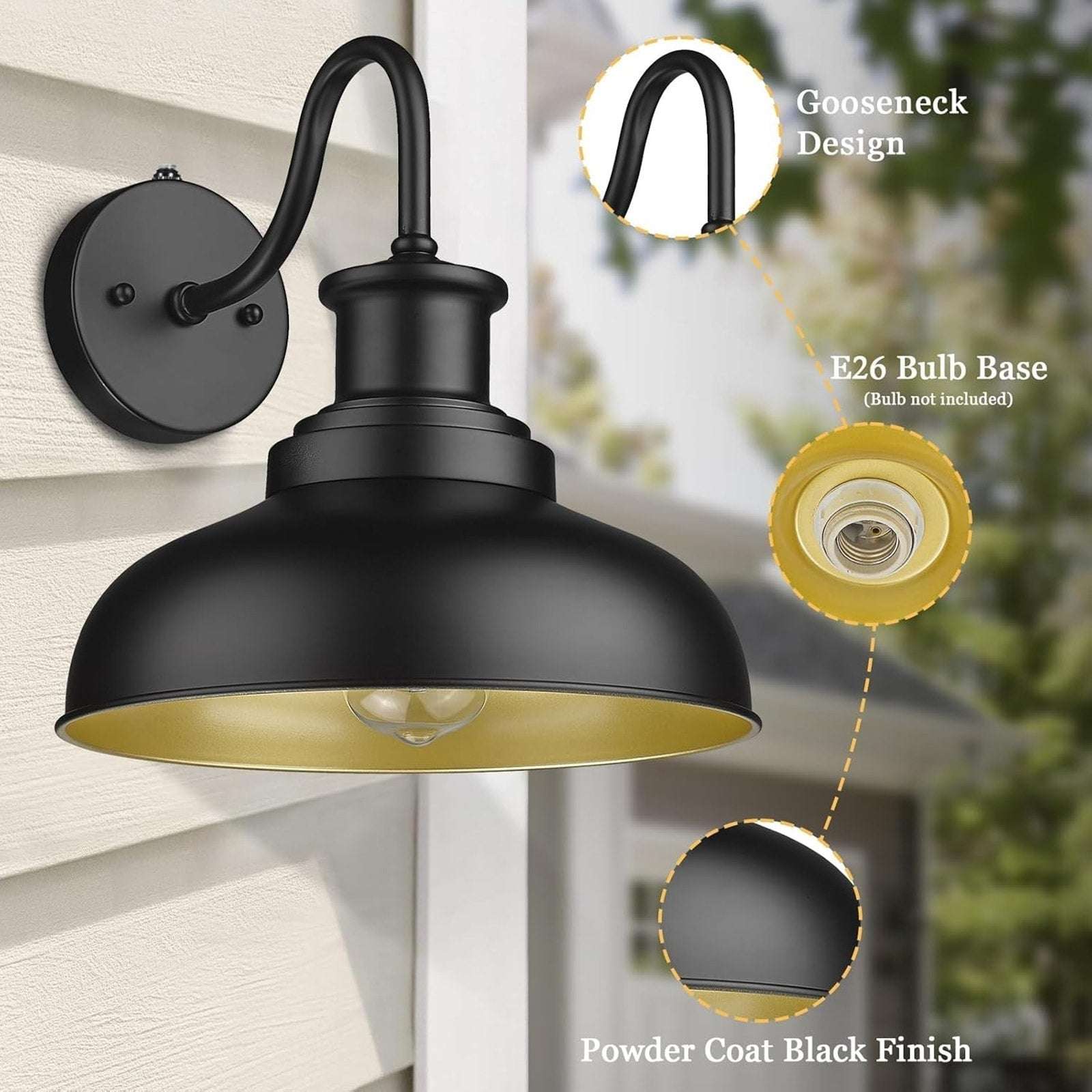 Diyel Outdoor DUSK TO DAWN Gooseneck Barn Light Wall Sconce Farmhouse Rustic