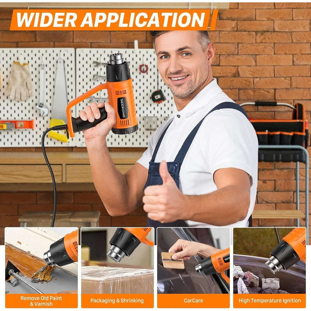 1800W Heavy Duty Heat Gun Fast Heat 752℉ & 1112℉ Dual-Temperature & 4 Nozzles