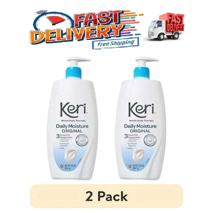 2 Pack Keri Daily Dry Skin Moisture Therapy Original Body Lotion Aloe 20 Oz Pump