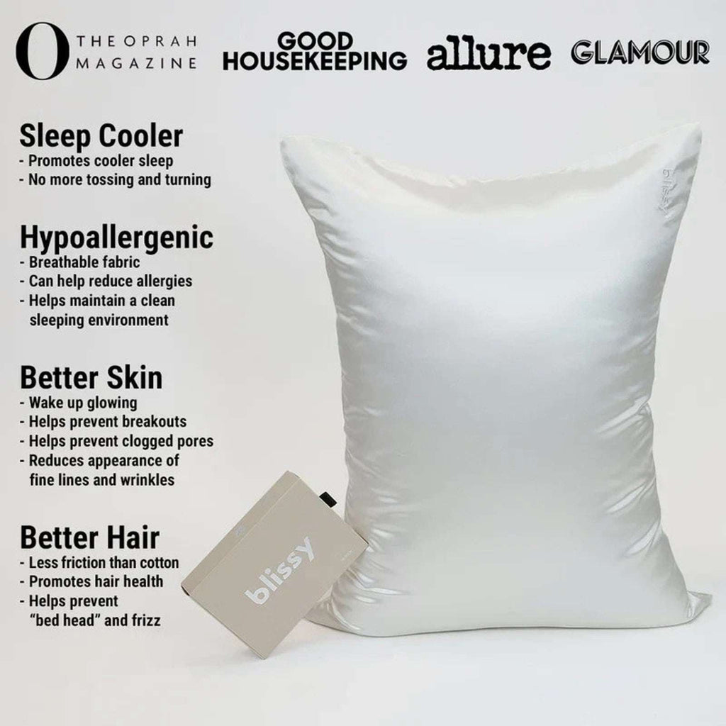 Blissy 100% Pure Mulberry Silk Pillowcase 22 Momme King Size in White - Cooling