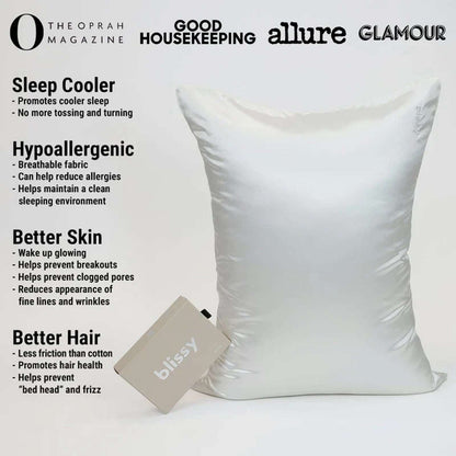 Blissy 100% Pure Mulberry Silk Pillowcase 22 Momme King Size in White - Cooling