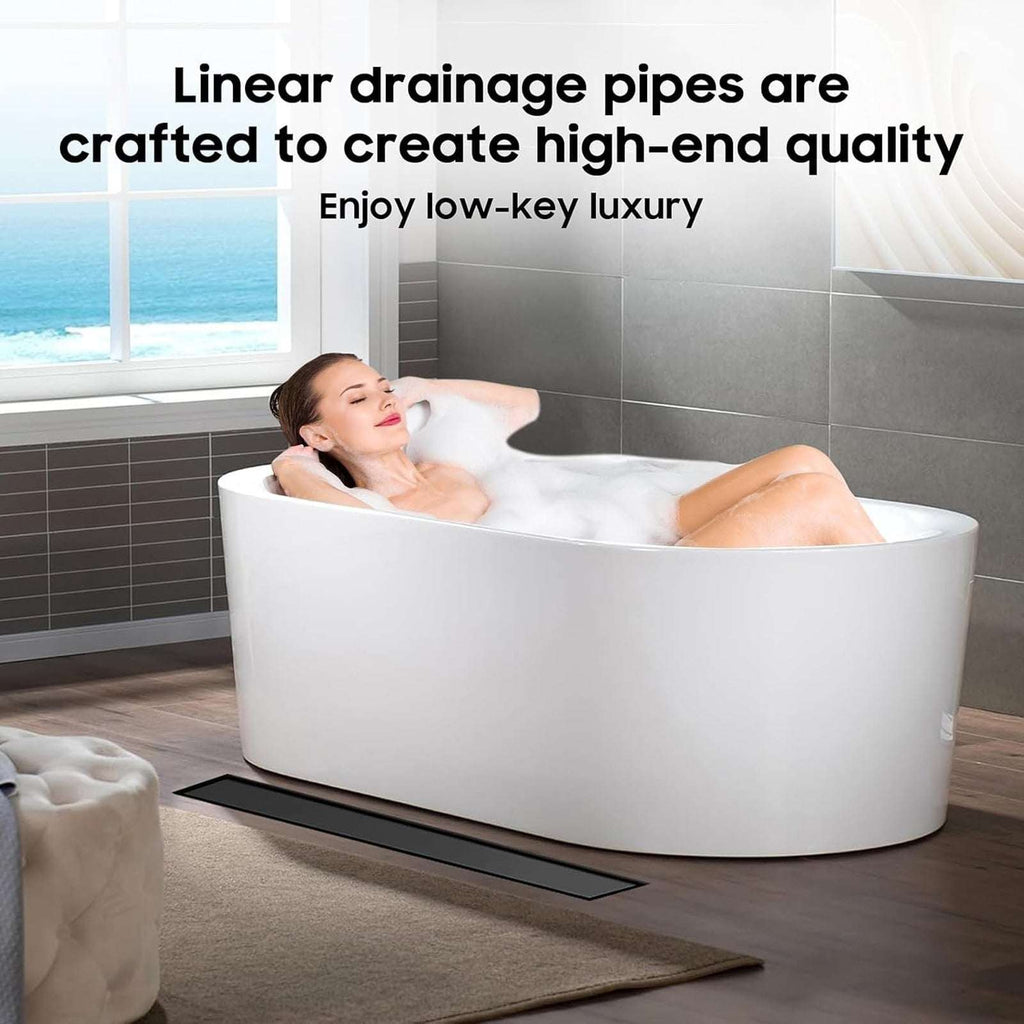 12" Linear Shower Drain Matte Black 304 SS Tile Insert Adjustable Feet Strainer