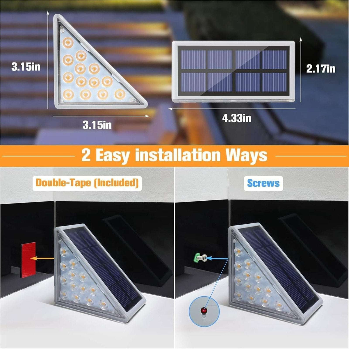 12Pk Solar Step Lights Outdoor Waterproof LED Stair Deck Yard Walkway Light Set