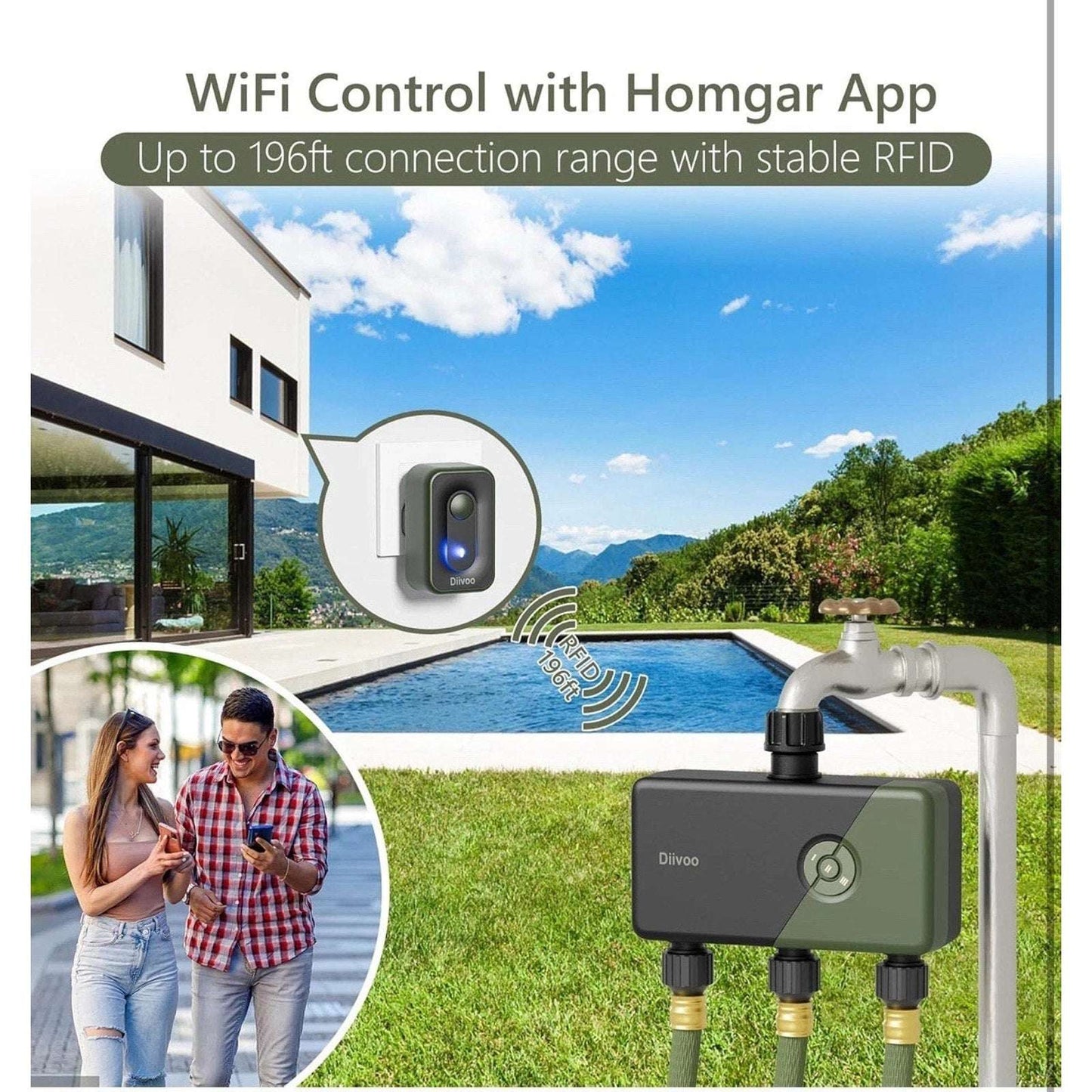 Diivoo WiFi Sprinkler Timer 3 Zone, Smart Water Hose Timer Comp w/ Alexa, Google