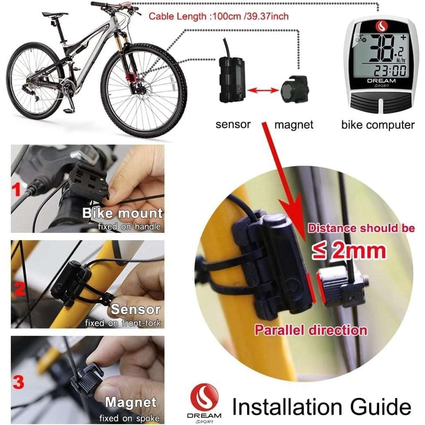DREAM SPORT Bike Computer 16-Function Waterproof Bicycle Speedometer & Odometer