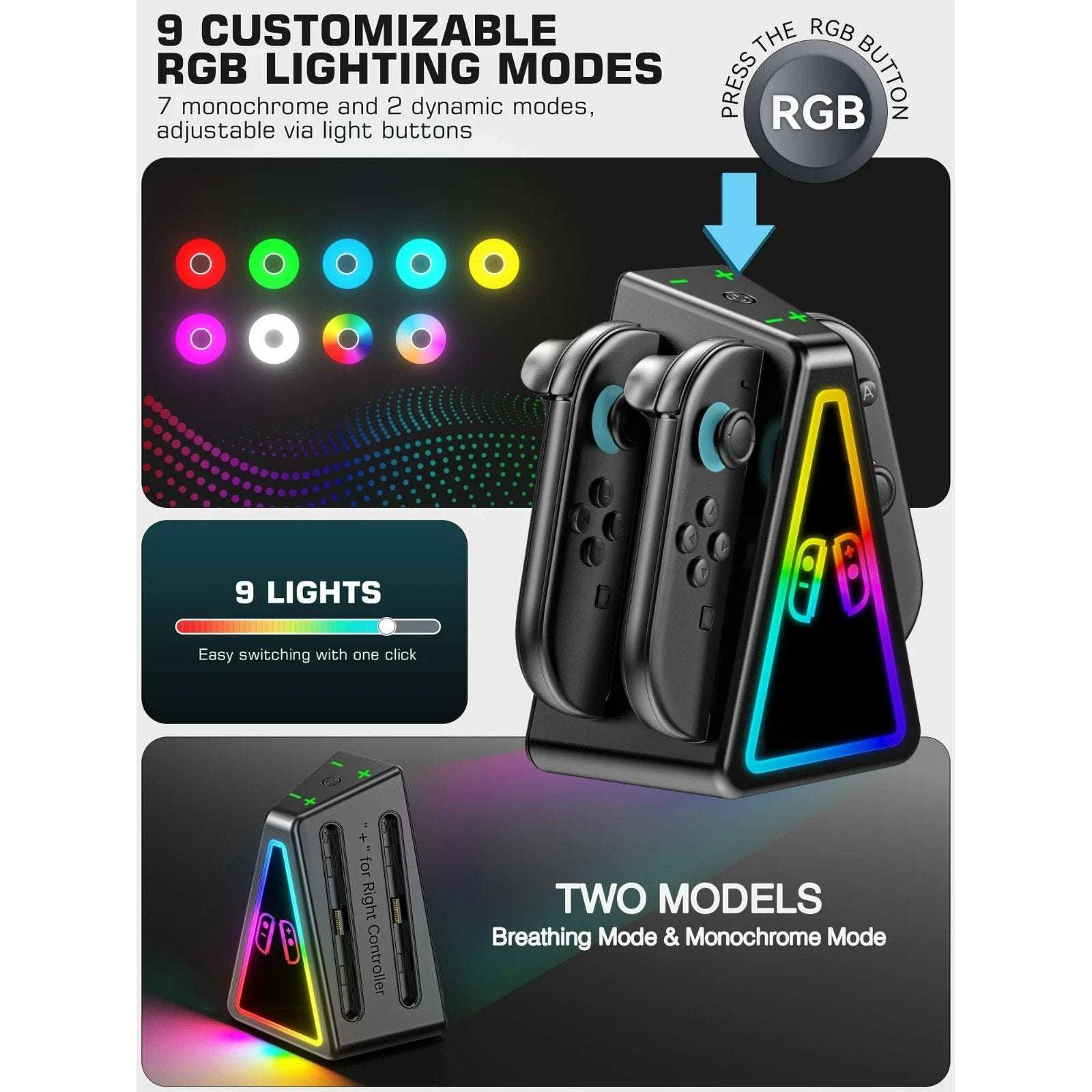 for Nintendo Switch 2 RGB Magnetic Charging Dock - 4 Joy-Con Controllers Charger
