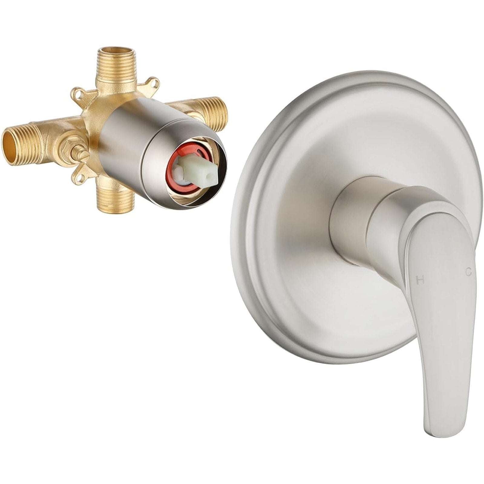 SHAMANDA Brushed Nickel Wall Mount Single Handle Lever Trim Kit w Rough-In Valve