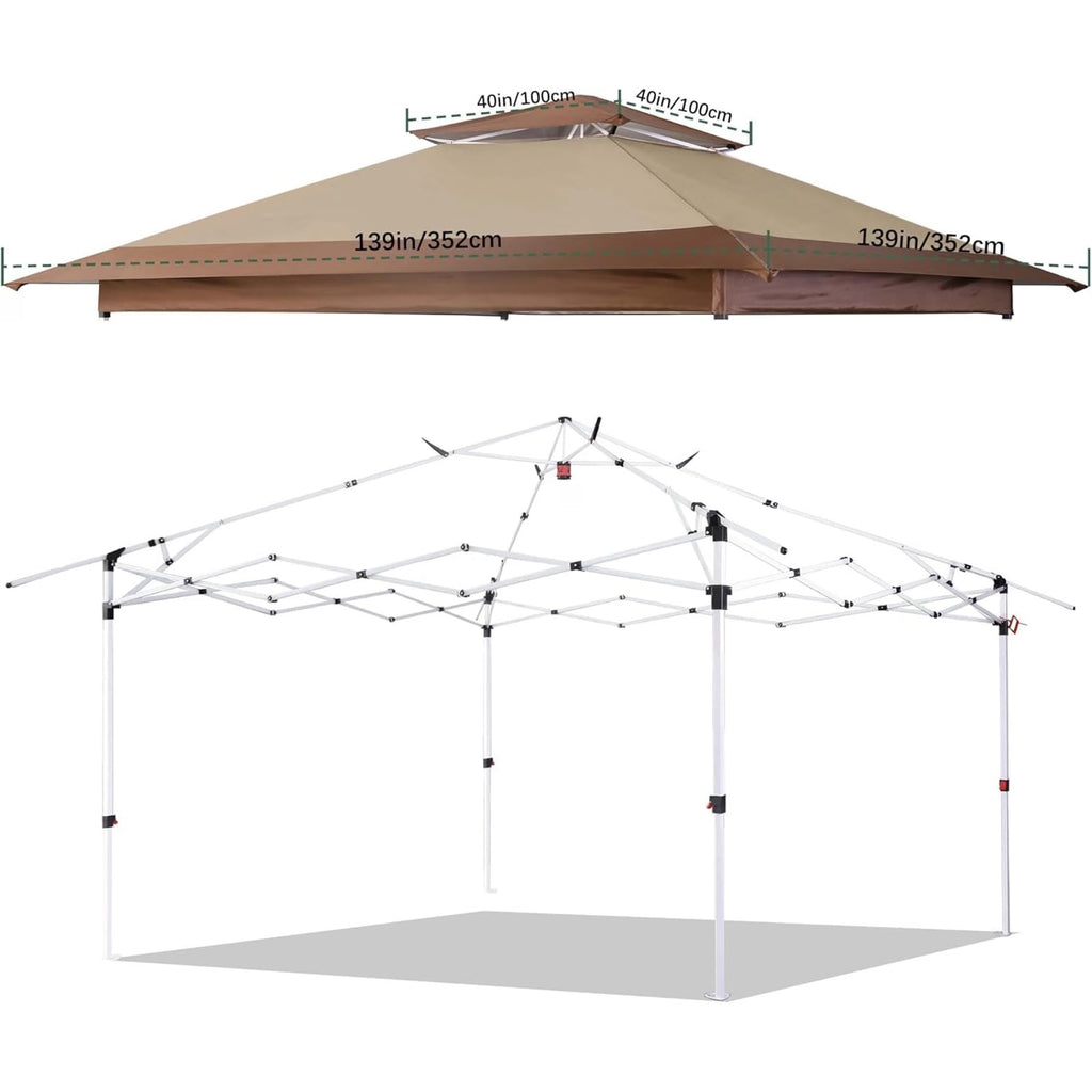 12x12 Gazebo Canopy Top Replacement Cover 2Tier UV Block Waterproof Beige Brown