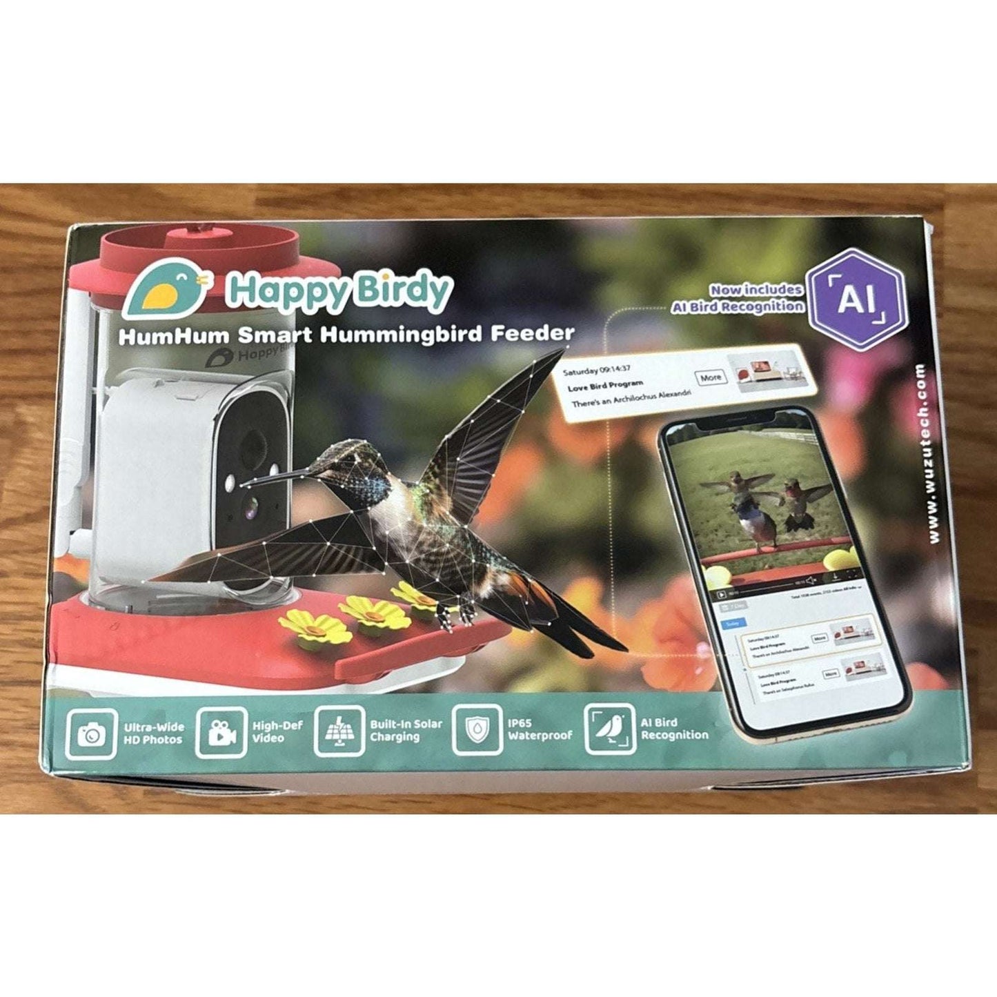 AI Smart Hummingbird Feeder Solar Camera w/ Video 160° Motion Sensor Nightvision